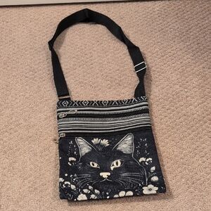 Stylish Black Cat Pattern Crossbody Bag NWT